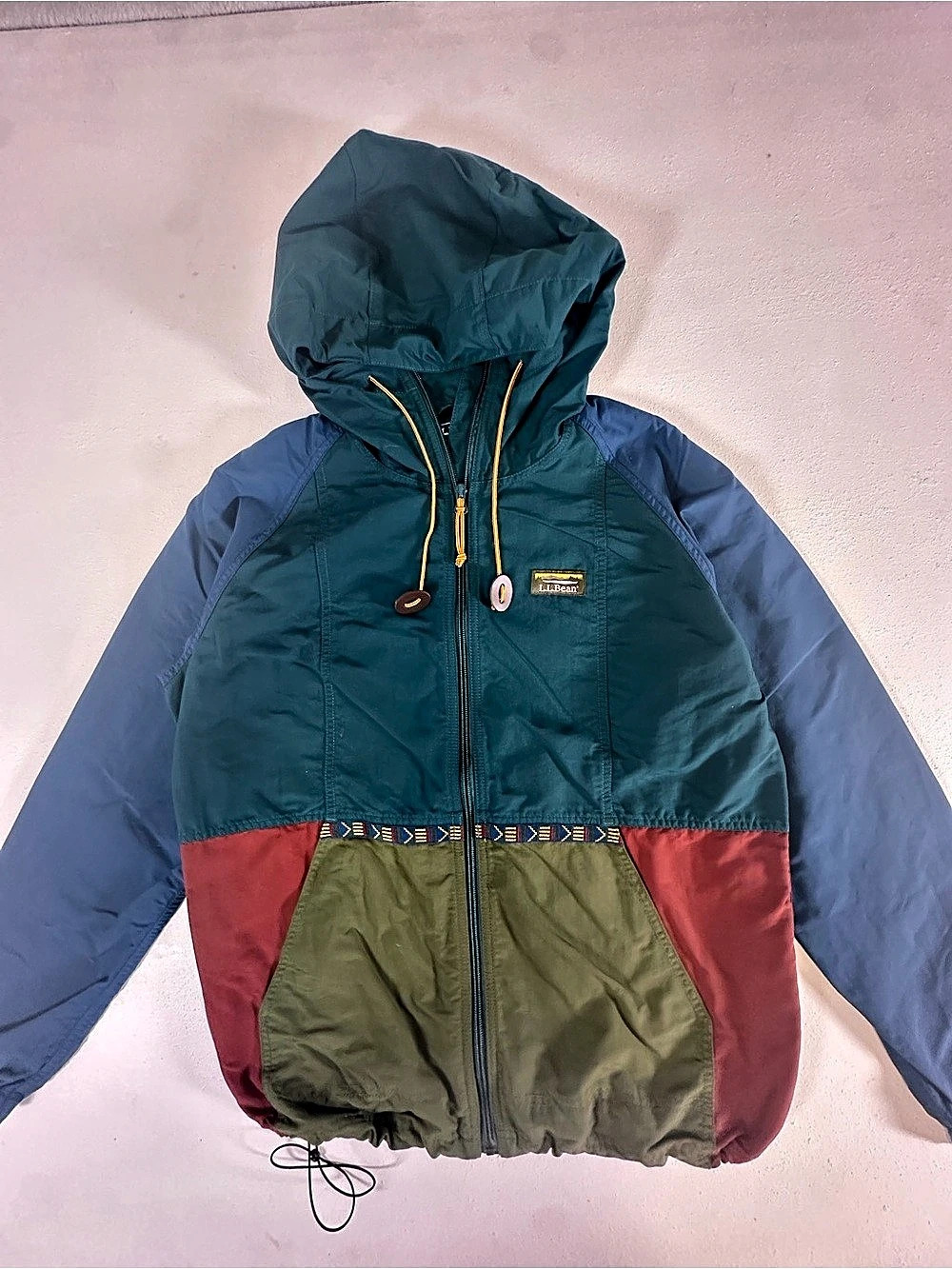 LL Bean Mountain Classic Anorak Aztec Windbreaker Jacket Colorblock M Gorpcore